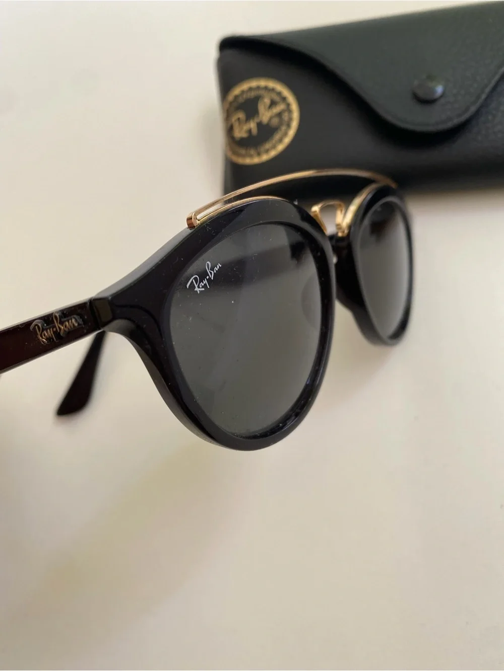 Ray-Ban Black & Gold Round Metal-Top Sunglasses